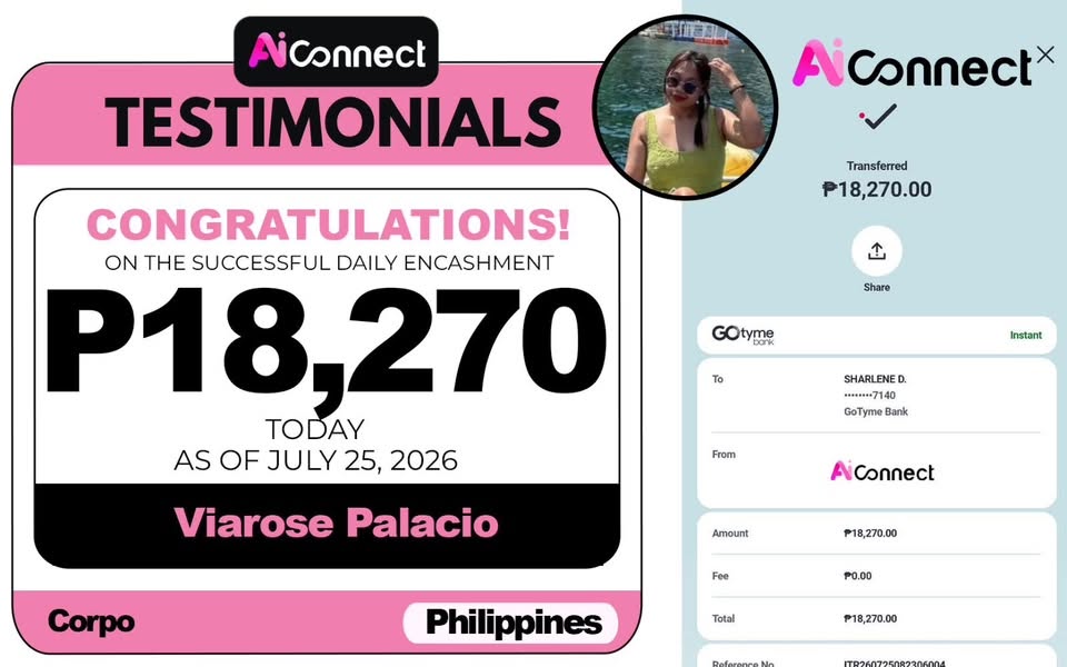 Payout screenshot ng member na si Viarose Palacio — ₱18,270 • Corpo, Philippines