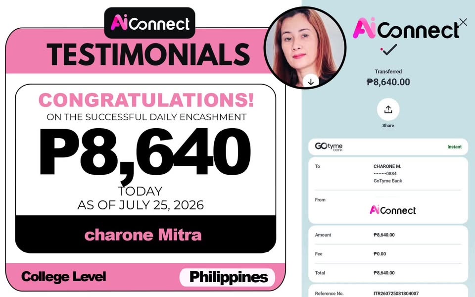 Payout screenshot ng member na si Charone Mitra — ₱8,640 • Philippines