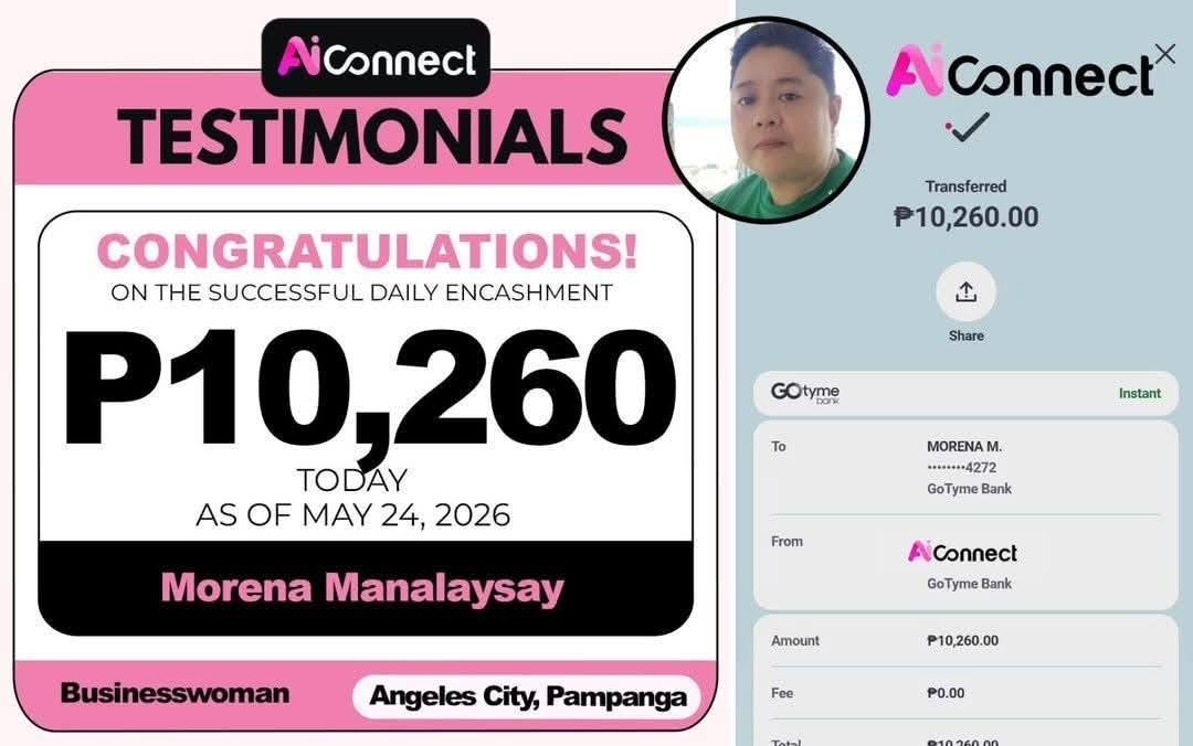 Payout screenshot ng member na si Morena Manalaysay — ₱10,260 • Angeles City