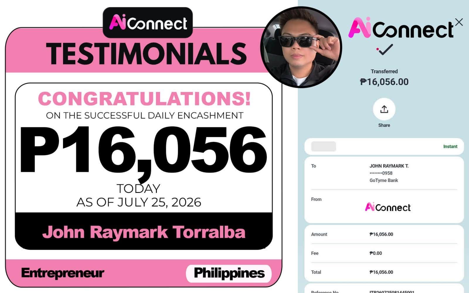 Payout screenshot ng member na si John Raymark Torralba — ₱16,056 • Entrepreneur